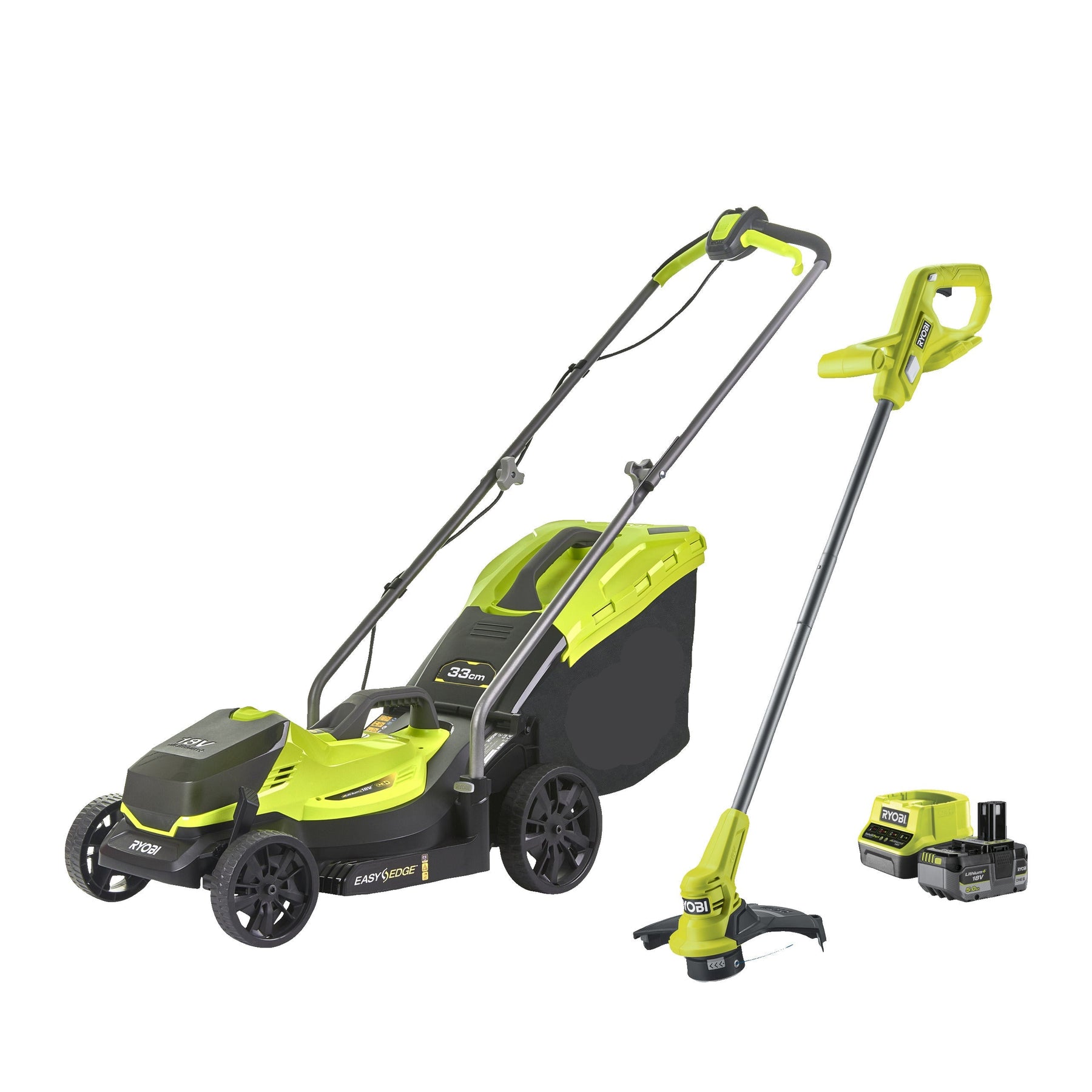 18V Cordless 33cm Lawn Mower & 23cm Grass Trimmer (1 x 5.0Ah)