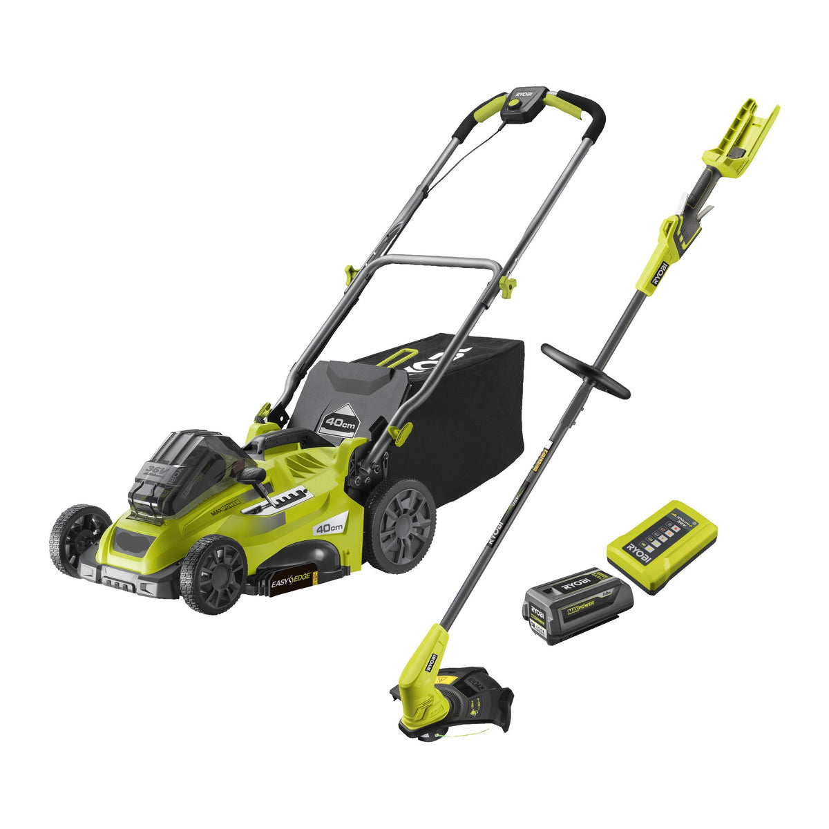 36V Cordless 40cm Lawnmower & 28/33cm Grass Trimmer Starter Kit (1 x 5Ah)